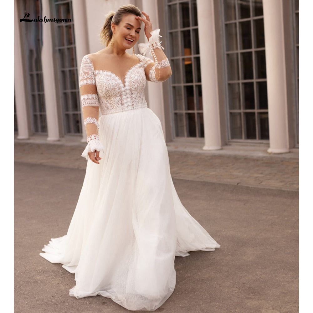 Plus Size Wedding Dress 2021 Vestido Novia Elegant Bridal Tulle Long Beach Wedding Dresses Cap Sleeve Bridal Gown