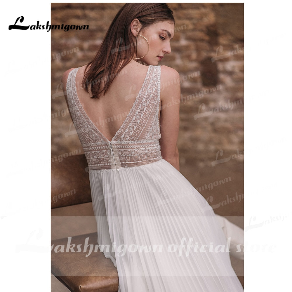 vestido de novia sin espalda Deep V Neck Sexy Lace High Split Sleeveles Open Back Wedding Dresses vestido de fiesta de boda 2021
