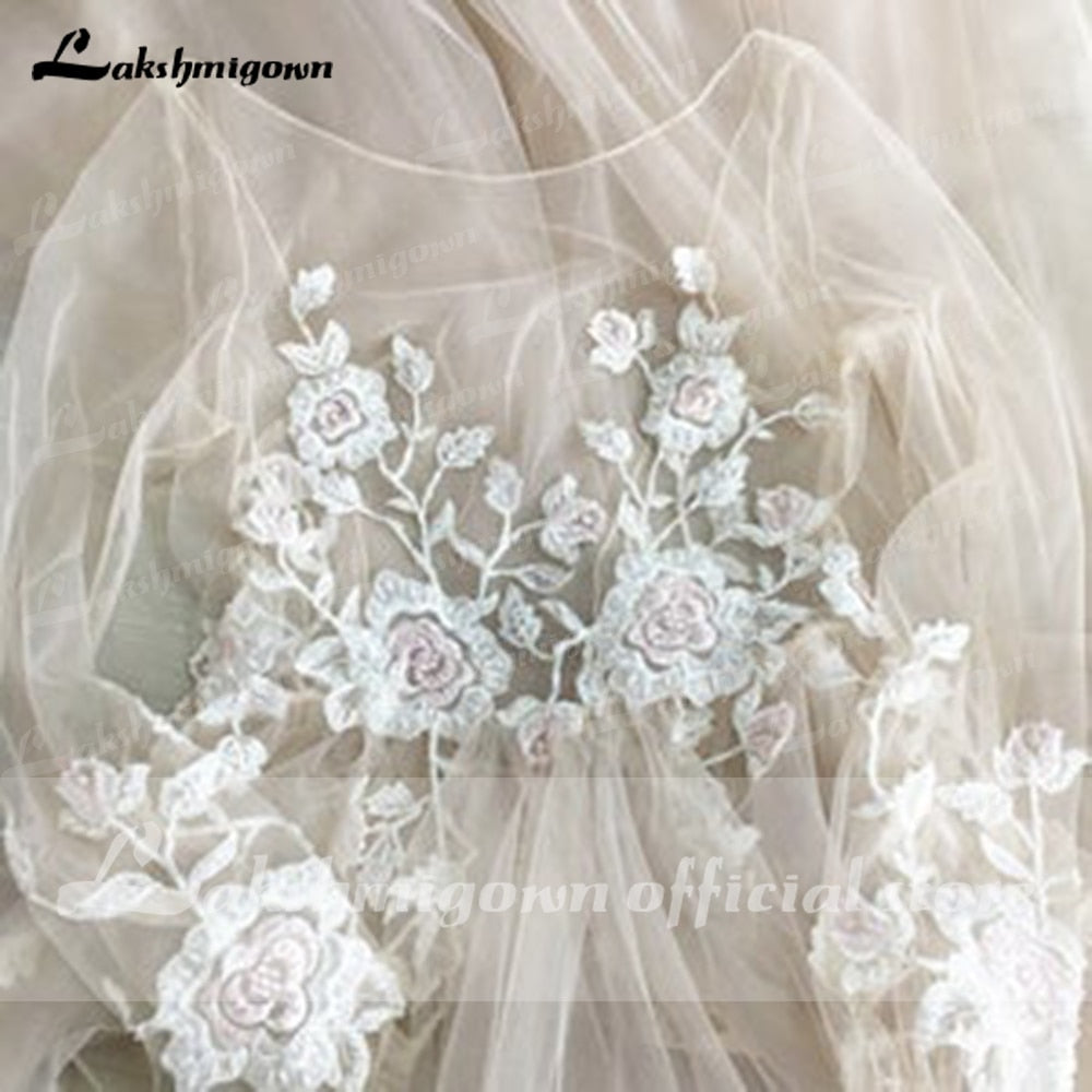 robede mariage 2021 Beach Elegant long Sleeve Lace Tulle Backless Wedding Dresses With Belt A Line vestido de casamento simples - ROYCEBRIDAL OFFICIAL STORE