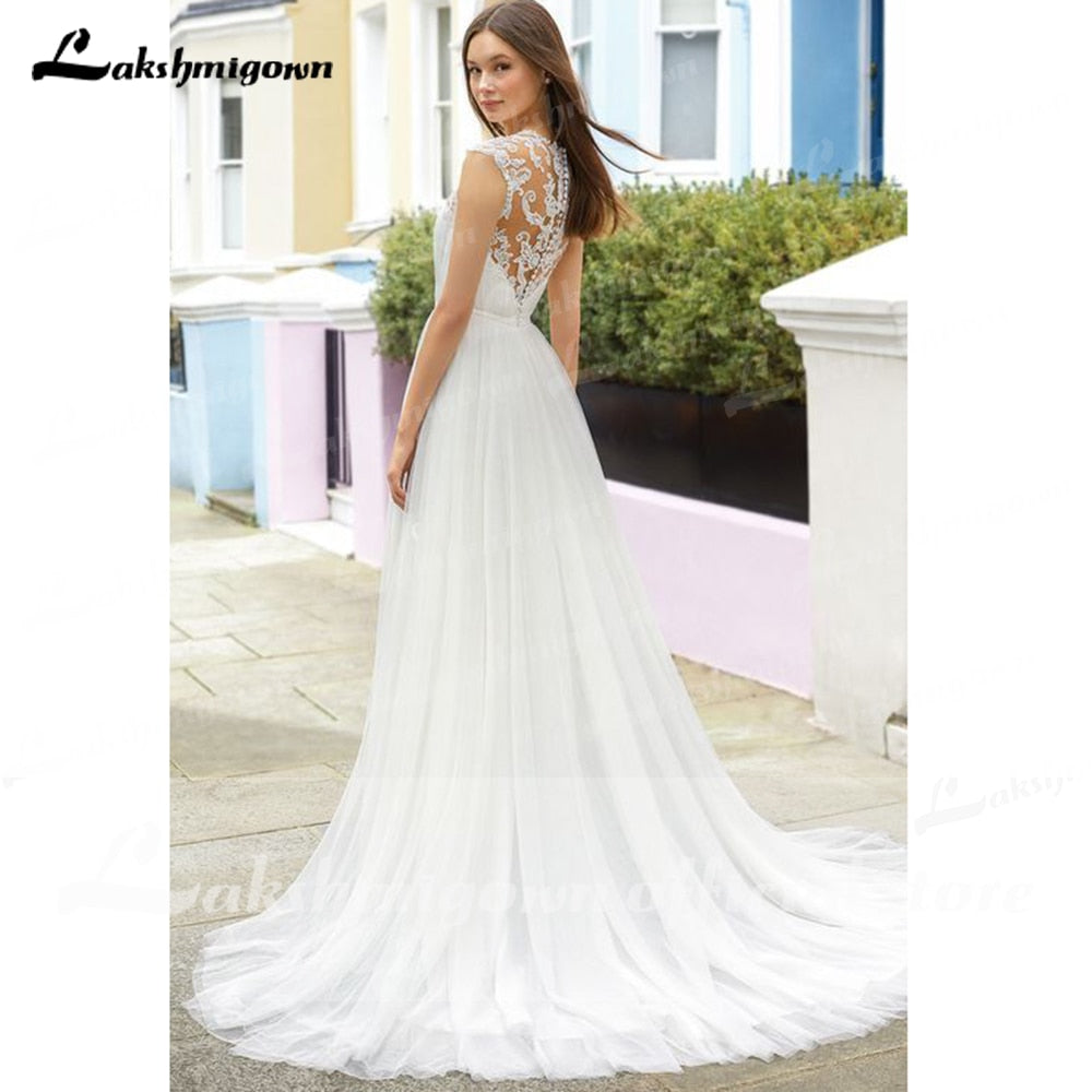 vestido para boda playa 2021 Sleeveless Lace V Neck Simple Hobo Wedding Dress Backless Bohemian style vestido de fiesta de boda