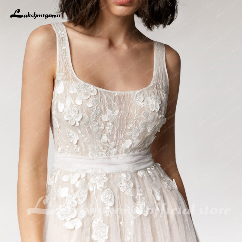 Vintage Lace Wedding Dress Beach Summer 2021 Vestito da Donna V Neck Sexy Bohemian Bridal Dress Backless