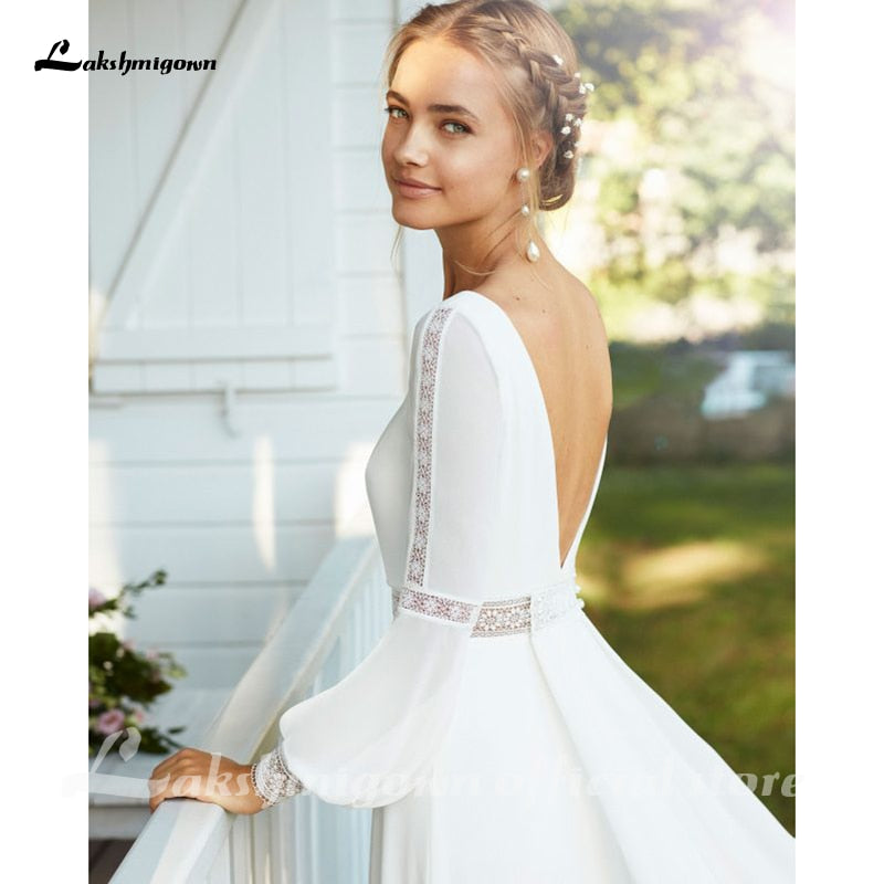 Lakshmigown Chiffon Boho Wedding Dress 2021 long sleeves white ivory Bridal Gown Sexy Beach Wedding Dress vestido de casamento