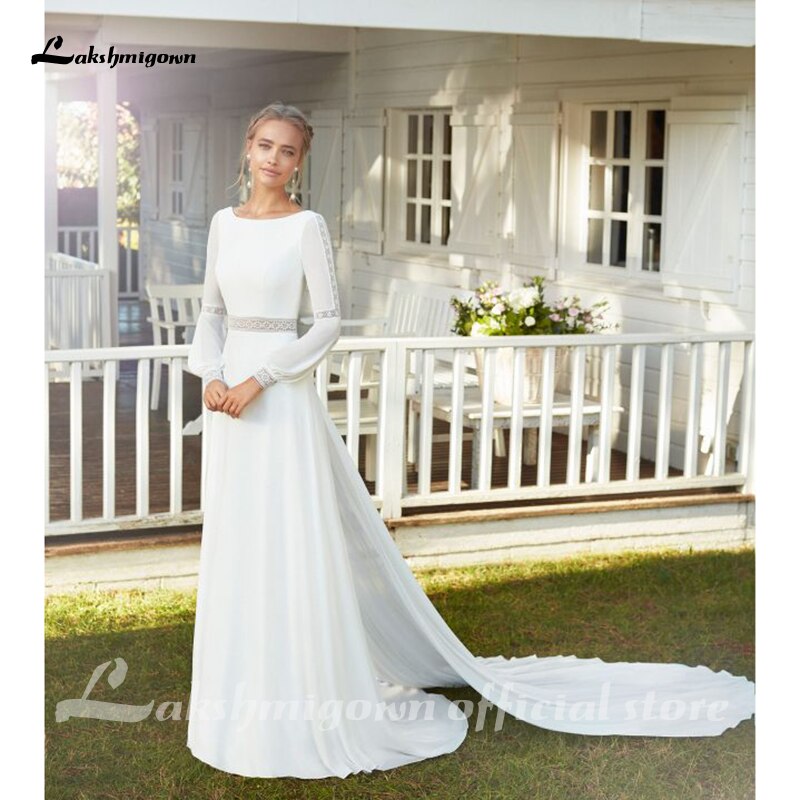 Lakshmigown Chiffon Boho Wedding Dress 2021 long sleeves white ivory Bridal Gown Sexy Beach Wedding Dress vestido de casamento