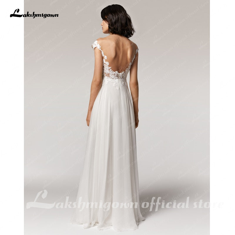 Simple Beach Wedding Dress cap sleeves 2021 Robe Longue Femme  Sexy Bohemian Bridal Dress Backless