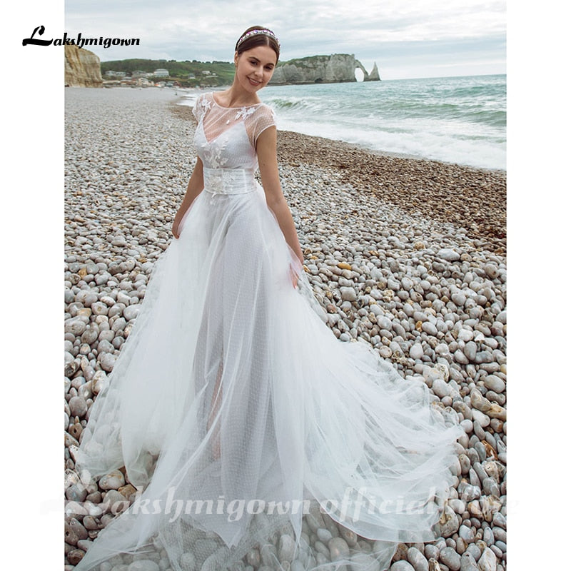 Sexy V-neck Satin Wedding Dresses with Detachable Jacket Wedding Bridal Gowns robe femme 2021 New Design - ROYCEBRIDAL OFFICIAL STORE