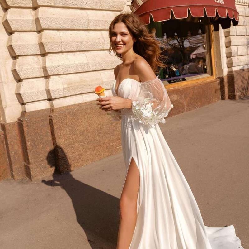 Smileve Princess Bishop Sleeve Wedding Dress With Puff Sleeves, Boho Style,  Nude Tulle Top, Lace Appliques, And Vestido De Novia From Marymarry,  $172.89 | DHgate.Com
