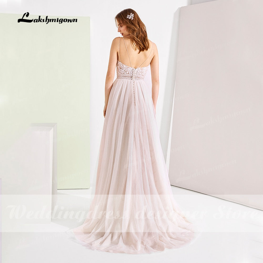 Boho Spaghetti Straps Wedding Dresses 2021 vestido de noiva Plus Size Beach Wedding Gowns Elagant Tulle A-line Bridal Dresses