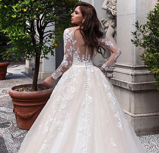Muslim Wedding Dresses Ball Gown Long Sleeves Tulle Appliques Lace Dub –  ROYCEBRIDAL OFFICIAL STORE