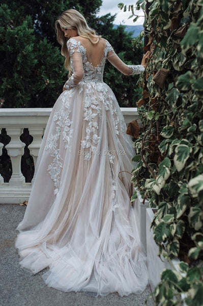 Luxury Long Sleeves Wedding Dresses 2021 A Line V Neck Bridal Wedding ...