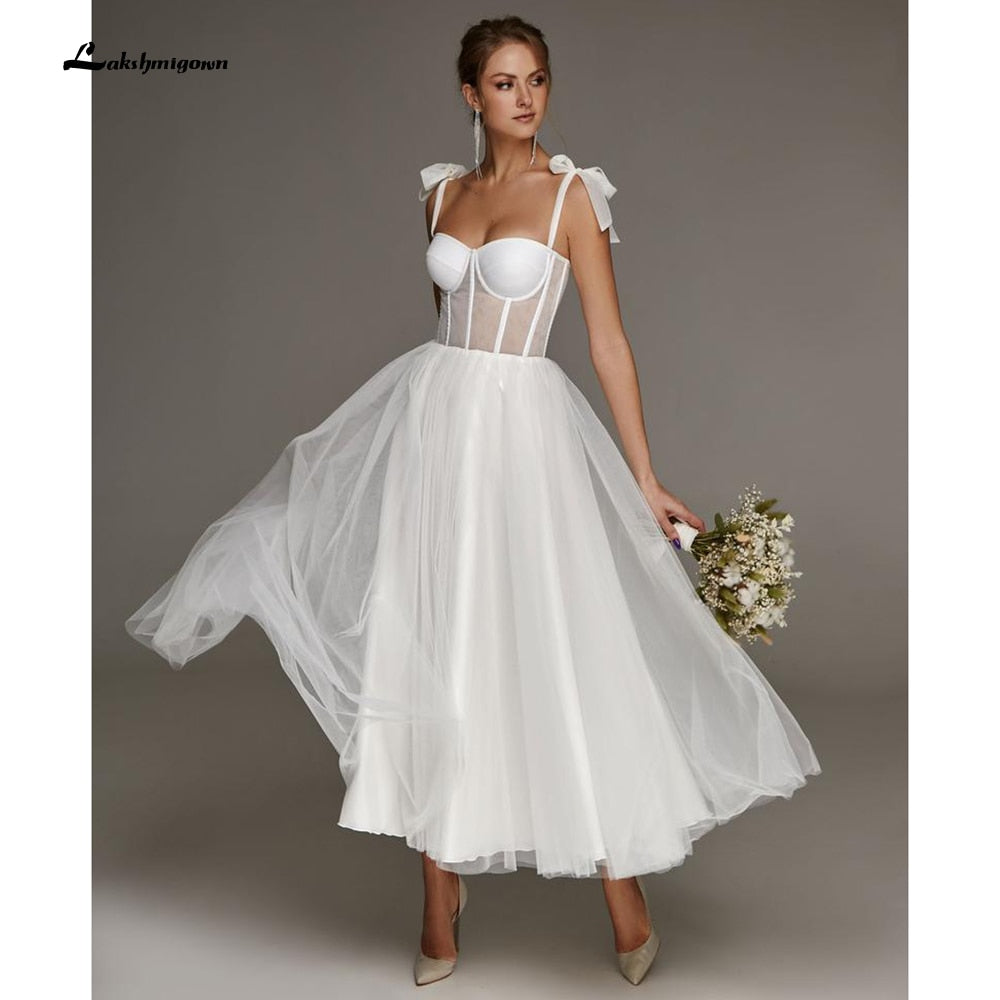 Ivory Short Wedding Dresses 2021 Black Champagne A-Line Tulle Wedding Party Dresses Tea length With strap abendkleider vestidos