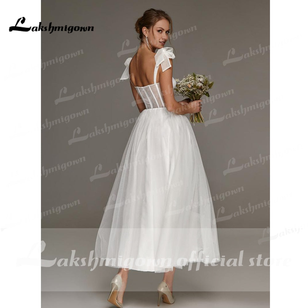 Ivory Short Wedding Dresses 2021 Black Champagne A-Line Tulle Wedding Party Dresses Tea length With strap abendkleider vestidos
