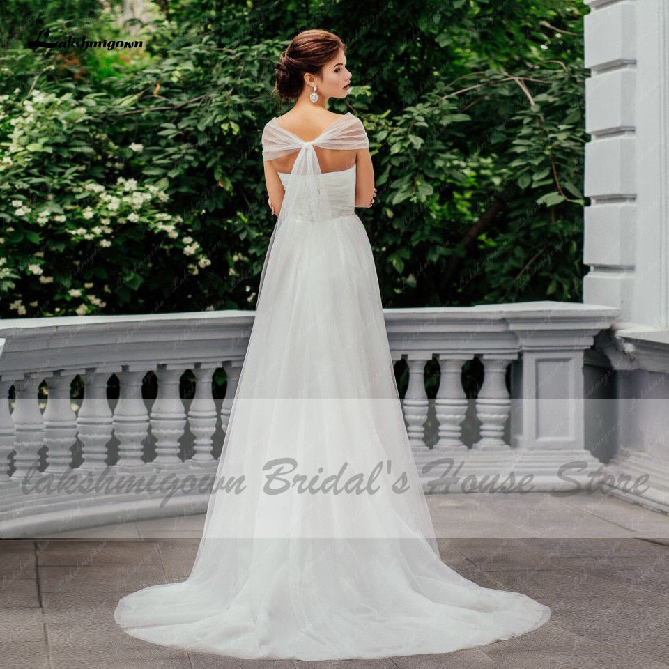 Lakshmigown Simple Beach Wedding Dress 2021 Elegant White Tulle Bridal Dress Lace Up Back Princess Wedding Gown Vestido Novia