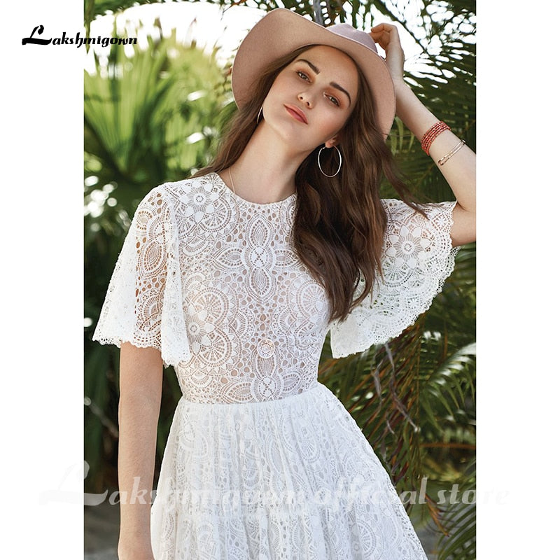 Lakshmigown Short Wedding Dresses For Bride 2021 Knee Length Lace Short Sleeveless Bridal Gowns A-line Gorgeous Open Back - ROYCEBRIDAL OFFICIAL STORE