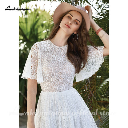Lakshmigown Short Wedding Dresses For Bride 2021 Knee Length Lace Short Sleeveless Bridal Gowns A-line Gorgeous Open Back - ROYCEBRIDAL OFFICIAL STORE
