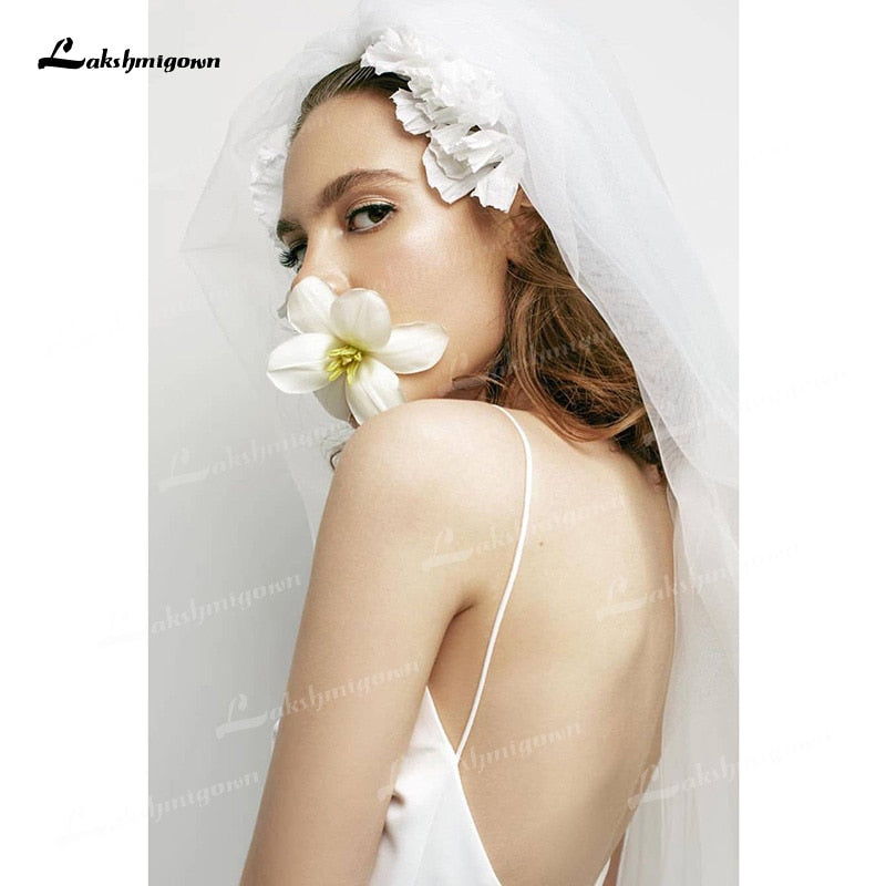 Simple Soft Satin A-Line Wedding Dresses Boat Neck Sleeveless Spaghetti Straps Corset Sexy Open Back Mid-Calf Bride Gowns Pleats - ROYCEBRIDAL OFFICIAL STORE
