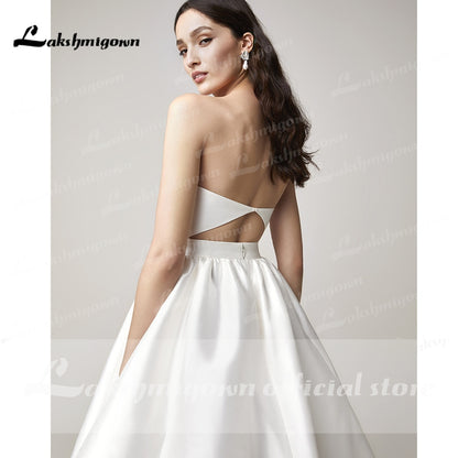 Two Pieces Wedding Dresses 2022 Pearls Top Bridal Gown Jewel Neck Beach Satin Wedding Gown Vestidos De Novia - ROYCEBRIDAL OFFICIAL STORE