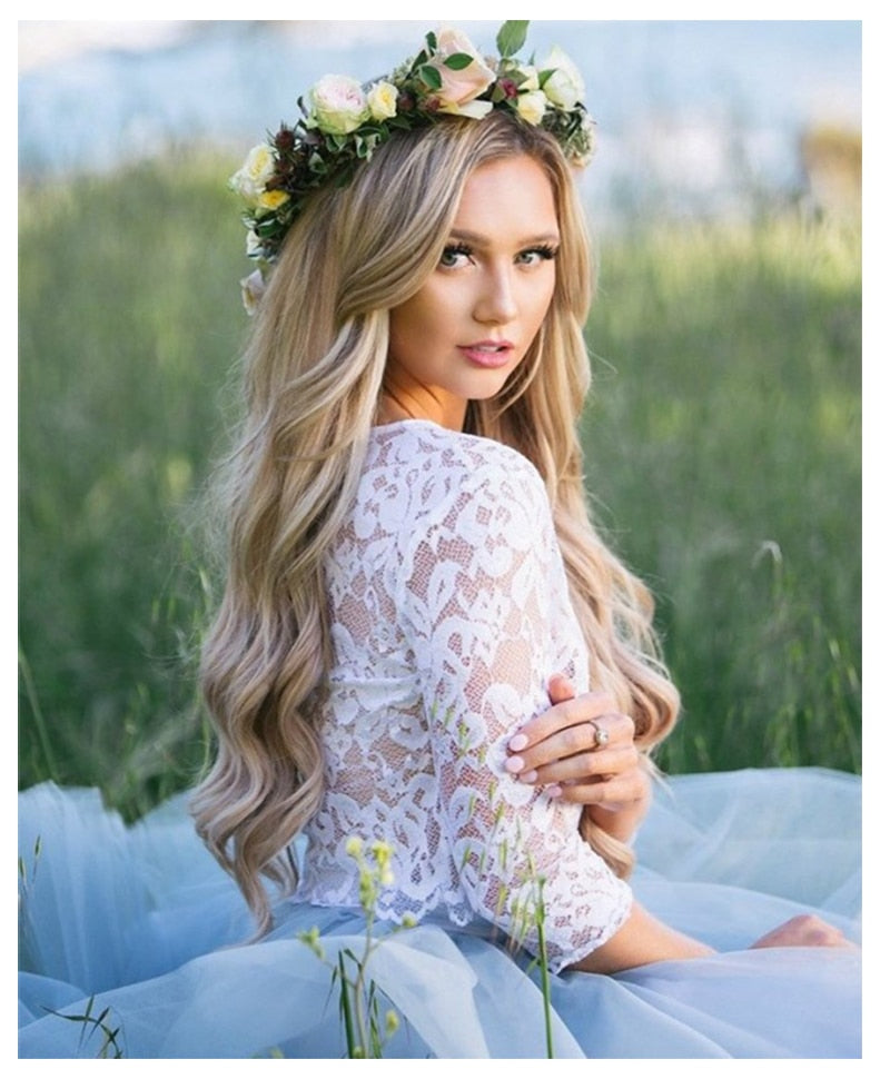 2019 Half Sleeves Wedding Dress Lace Knee Length Bride Dress Two-pieces Lace Top Beach Informal Dress Cheap Robe de mariee - ROYCEBRIDAL OFFICIAL STORE