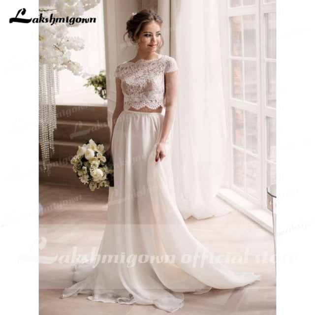 Two pieces Lace Boho Wedding Dress 2021 Abito da Sposa Side Slit Princess Bridal Reception Gown Summer Beach Wedding Dresses