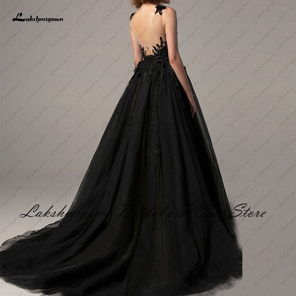Lakshmigown Gothic Black Wedding Dress 2022 Sexy Bridal Robe Lace Flowers Backless Wedding Gowns Side Split Trouwjurk Plus Size - ROYCEBRIDAL OFFICIAL STORE