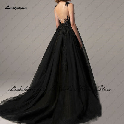 Lakshmigown Gothic Black Wedding Dress 2022 Sexy Bridal Robe Lace Flowers Backless Wedding Gowns Side Split Trouwjurk Plus Size - ROYCEBRIDAL OFFICIAL STORE