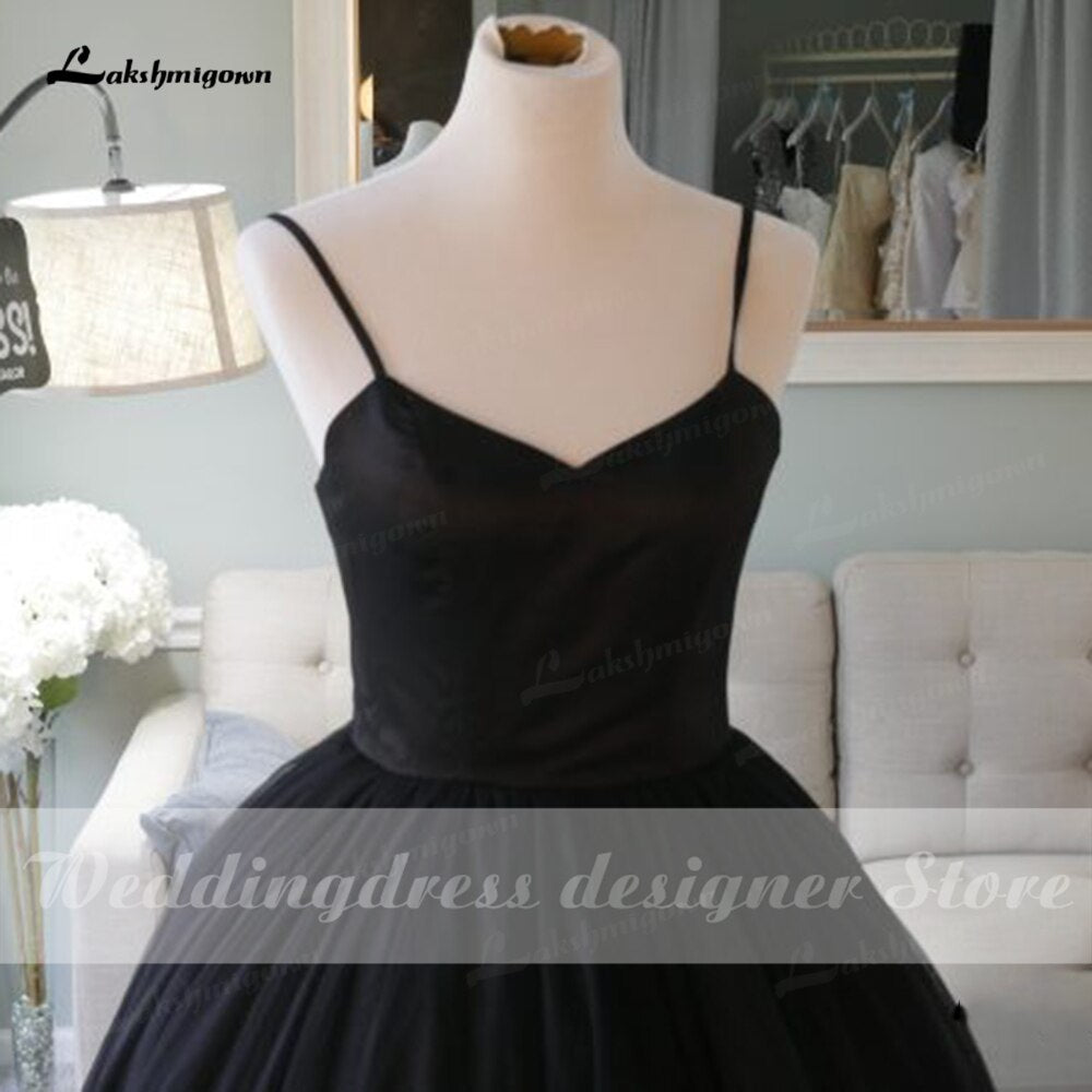 Simple Spaghetti Straps Black Wedding Dresses 2022 Vintage Gothic robe de mariee Handmade Formal Bride Dress Princess Wedding