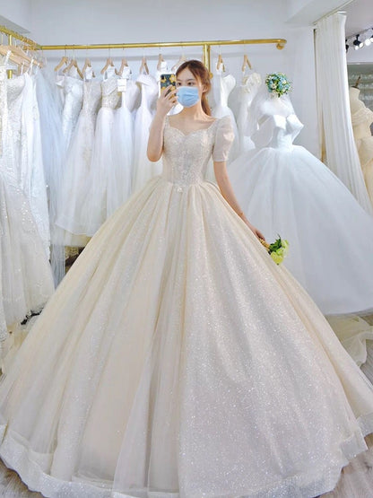 Roycebridal Light Simple Wedding Dress 2021 New Princess Bride Dress Shiny Ball Gown Wedding Dress Vestido De Noiva
