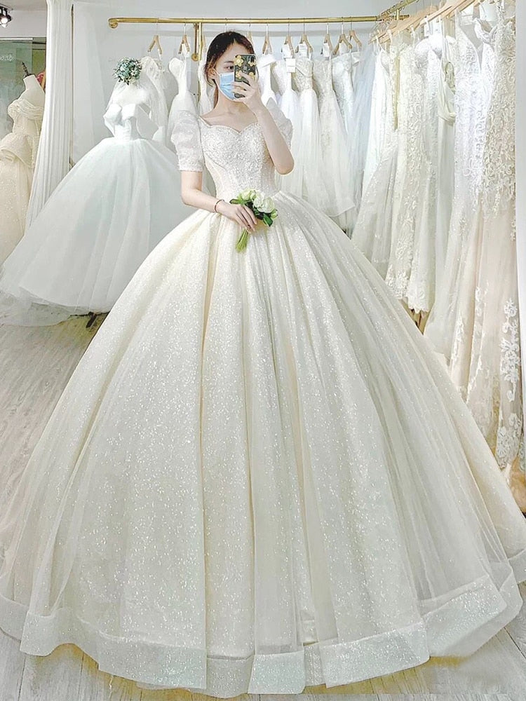 Light Simple Wedding Dress 2021 New Princess Bride Dress Shiny Ball Gown Wedding Dress Vestido De Noiva