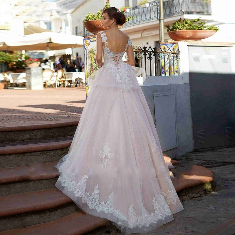 A-Line Appliques Lace Wedding Dresses Bandage Back Custom Sleeveless Bridal Gowns Custom Online Robe De Mariee