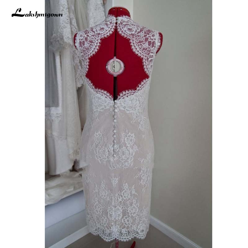 Lace Short Knee-Length Wedding Dress Sheath Lace Romantic White Short Beach Bridal Gowns