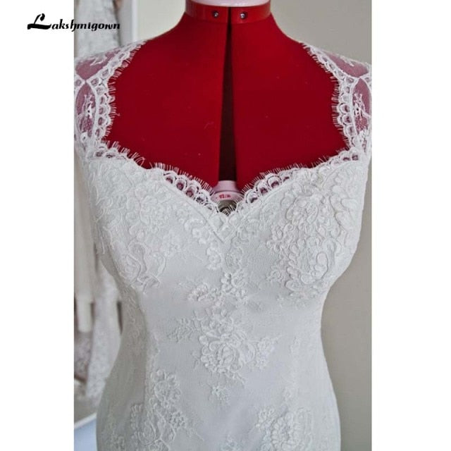 Lace Short Knee-Length Wedding Dress Sheath Lace Romantic White Short Beach Bridal Gowns
