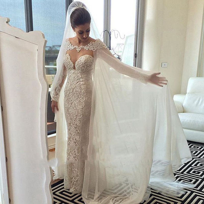 White ivory Wedding Wraps Chiffon Bride Jacket Bridal Cloak Dress's Cape Appliques Hot Sale manto Women Wedding Accessory - ROYCEBRIDAL OFFICIAL STORE