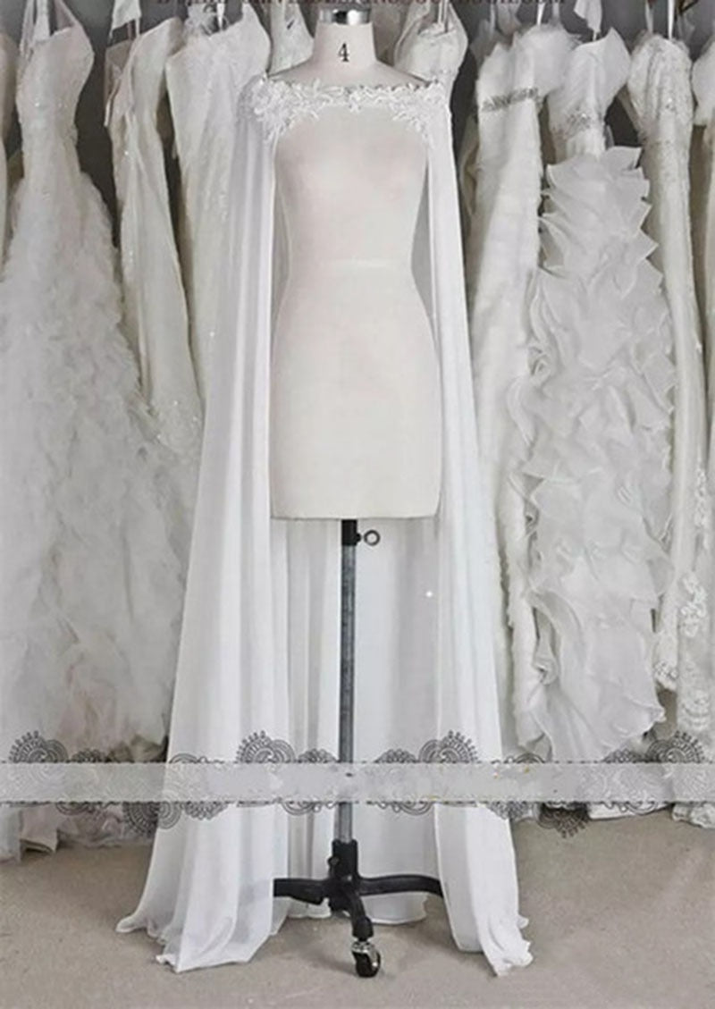 White ivory Wedding Wraps Chiffon Bride Jacket Bridal Cloak Dress's Cape Appliques Hot Sale manto Women Wedding Accessory - ROYCEBRIDAL OFFICIAL STORE