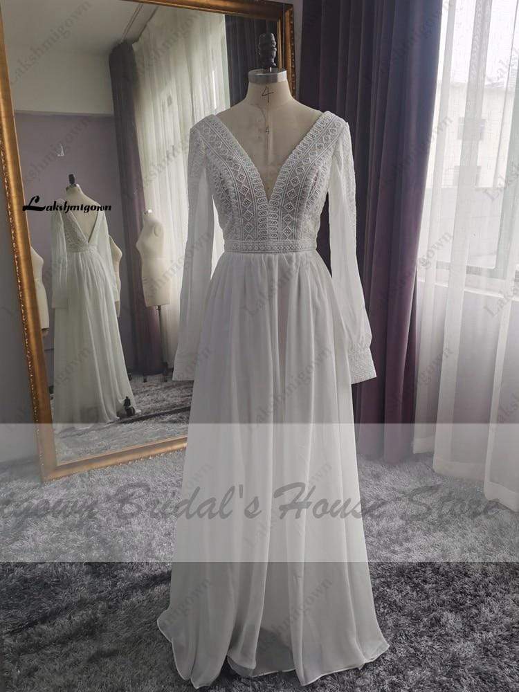 Puffy Long Sleeve Dress Women Boho Wedding Dresses - ROYCEBRIDAL OFFICIAL STORE