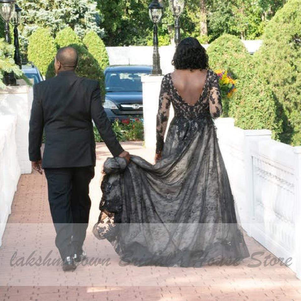 Puffy Plus Size Black Wedding Dress Long Sleeve - ROYCEBRIDAL OFFICIAL STORE