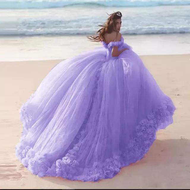 Romantic Poofy Pink Floral Wedding Dresses Off the Shoulder - ROYCEBRIDAL OFFICIAL STORE