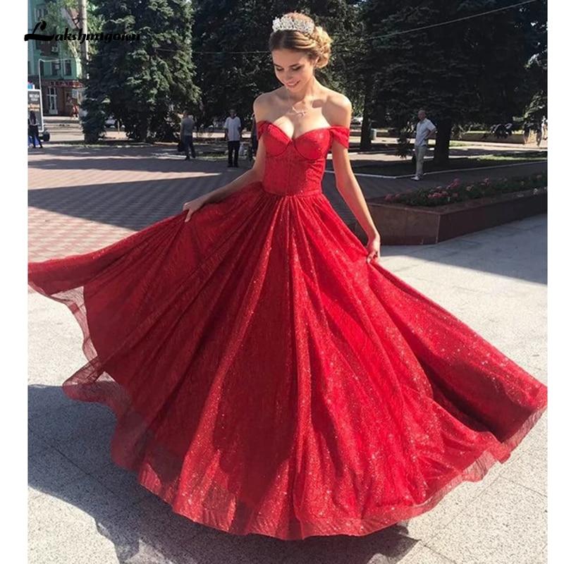 Red Off The Shoulder Wedding Dress Sequins Cheap