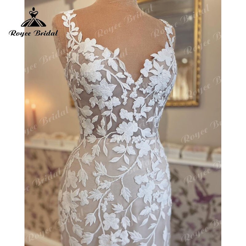 robe mariée sirene Spaghetti Straps Boho Wedding Dress Backless Lace Sweetheart Mermaid/Trumpet Beach Mariage Bridal Gown 2022