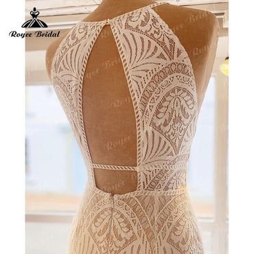 robe mariée sirene Trumpet Halter Wedding Dress Open Back Lace Mermaid Vintage Country Wedding Gown vestido de boda corte sirena