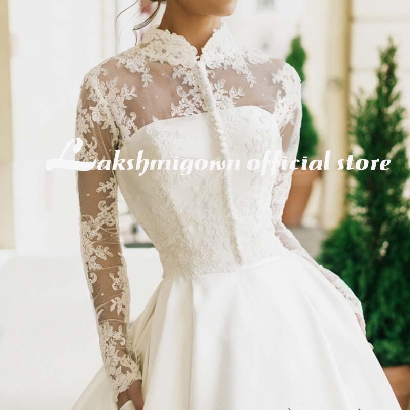 Romantic Lace Wedding Dresses V neck A Line High Slit - ROYCEBRIDAL OFFICIAL STORE