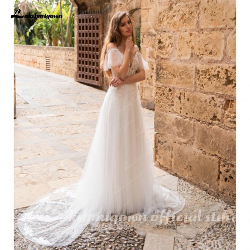Romantic Lace Wedding Dresses V-Neck Floor Length
