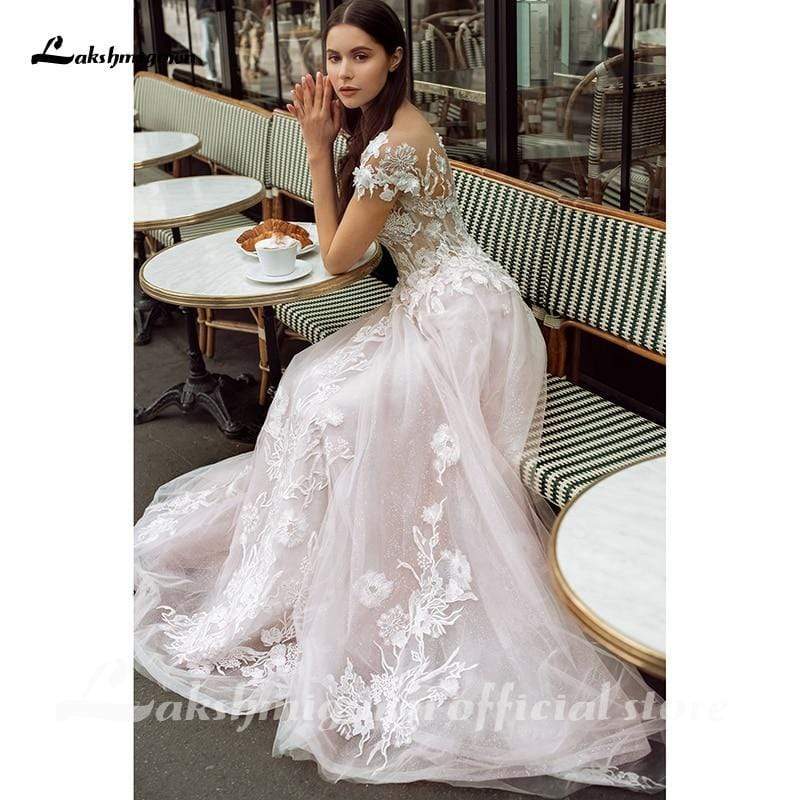 Romantic Shiny tulle Pink Tulle Wedding Dresses
