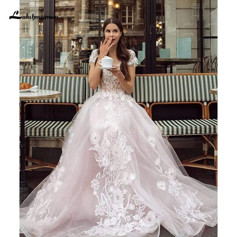 Romantic Shiny tulle Pink Tulle Wedding Dresses