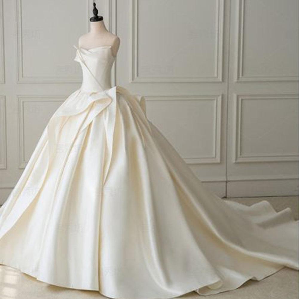 Satin Ball Gown Wedding Dress With Pleat Simple Bridal Gowns