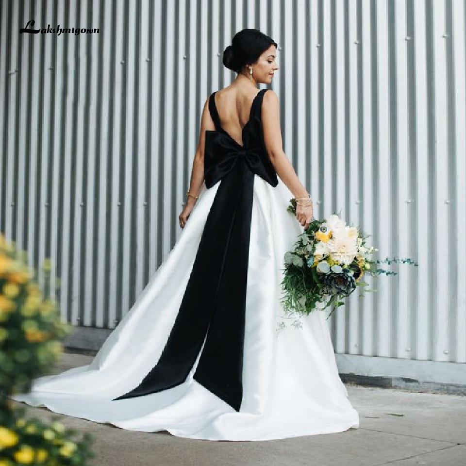 Satin Black and White Ball Gown Wedding Dresses