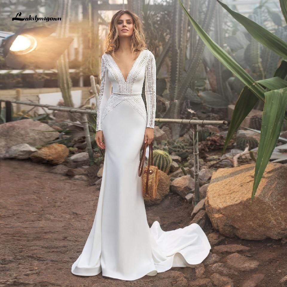 Custom Made High Slit Wedding Dress With Slit With Puff Sleeves And V  Neckline For Garden, Country, Or Beach Weddings Sexy And Elegant Bride Gown  From Donnaweddingdress12, $91.46 | DHgate.Com