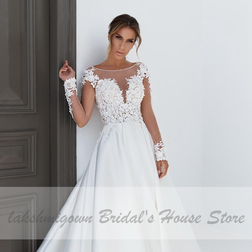 Satin Long Sleeve Wedding Dress Plus Size - ROYCEBRIDAL OFFICIAL STORE