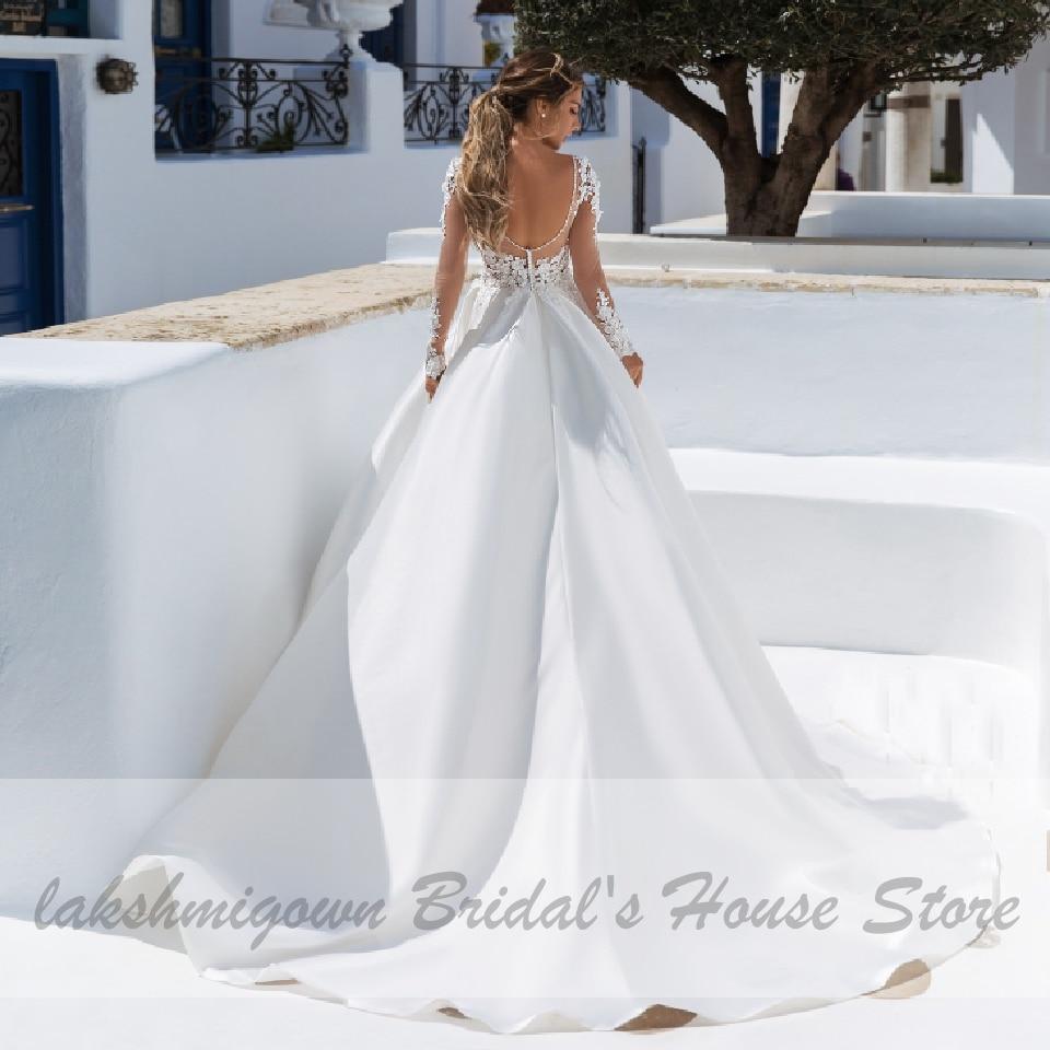 Satin Long Sleeve Wedding Dress Plus Size - ROYCEBRIDAL OFFICIAL STORE
