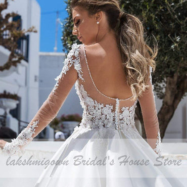 Satin Long Sleeve Wedding Dress Plus Size - ROYCEBRIDAL OFFICIAL STORE