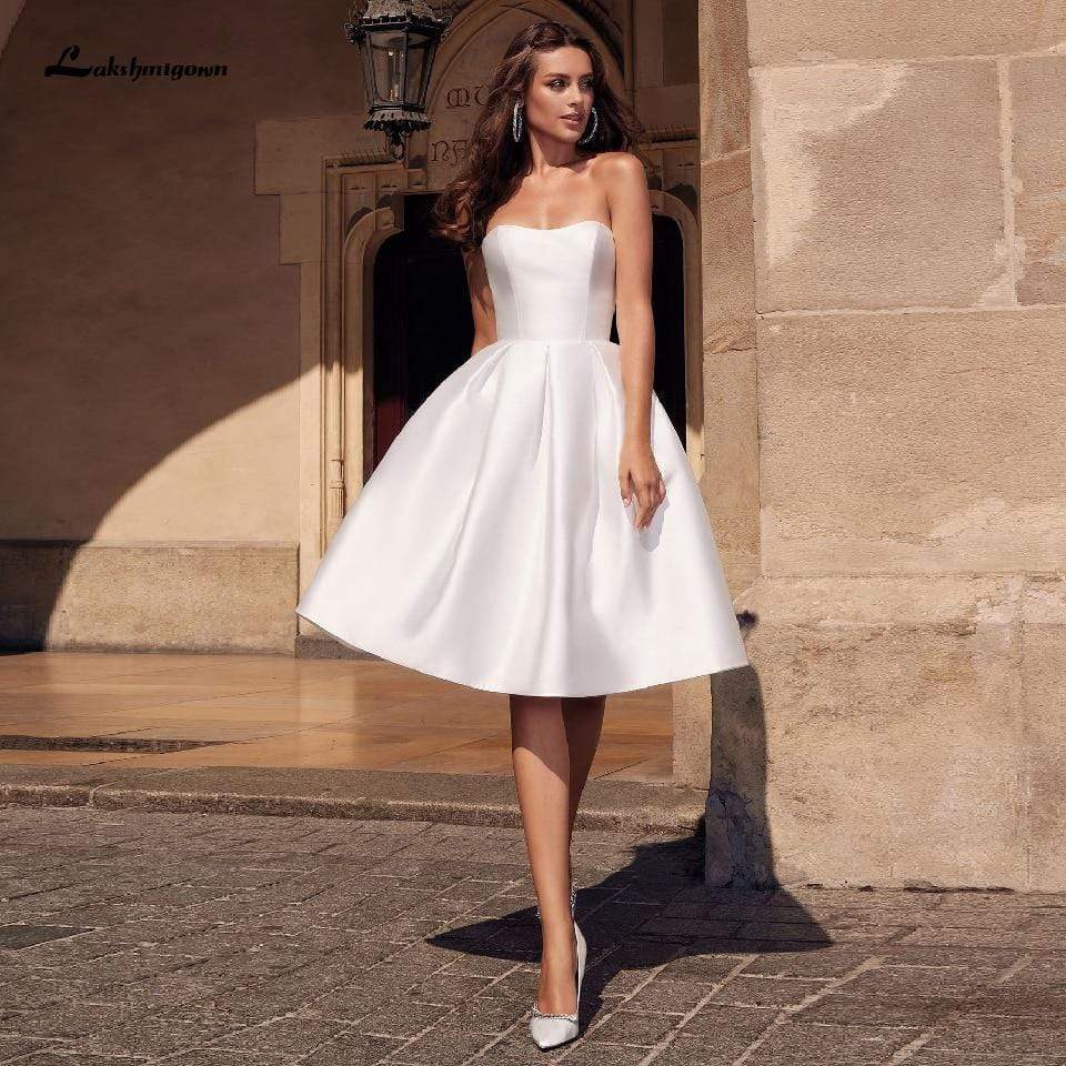 Satin Short Wedding Dress Party Gowns Strapless Sexy