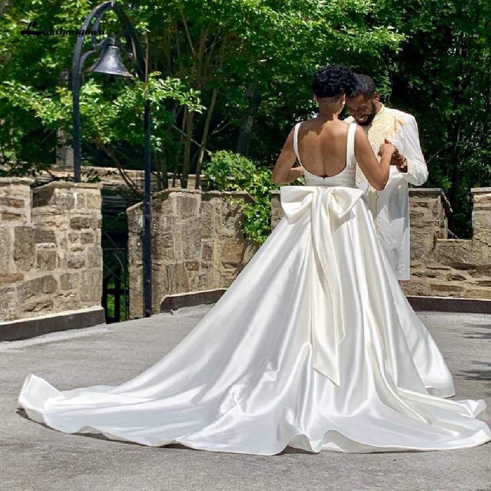 Satin White Wedding Gowns African Women Bridal Dress – ROYCEBRIDAL